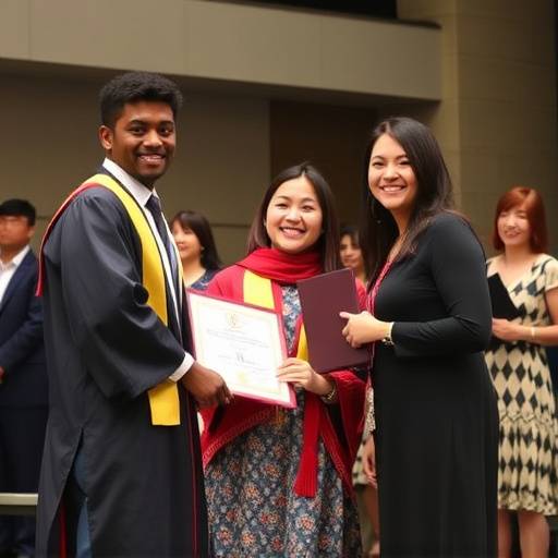 A student receiving a scholarship certificate at Bright Futures Academy's award ceremony