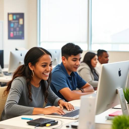 Adult learners participating in a computer literacy class at Bright Futures Academy