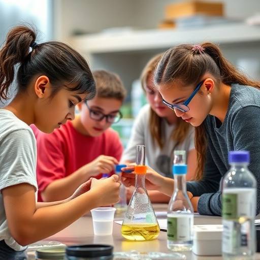 Teenage students working on a science project in a lab at Bright Futures Academy