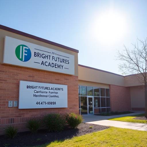 The exterior of Bright Futures Academy building with the school sign visible